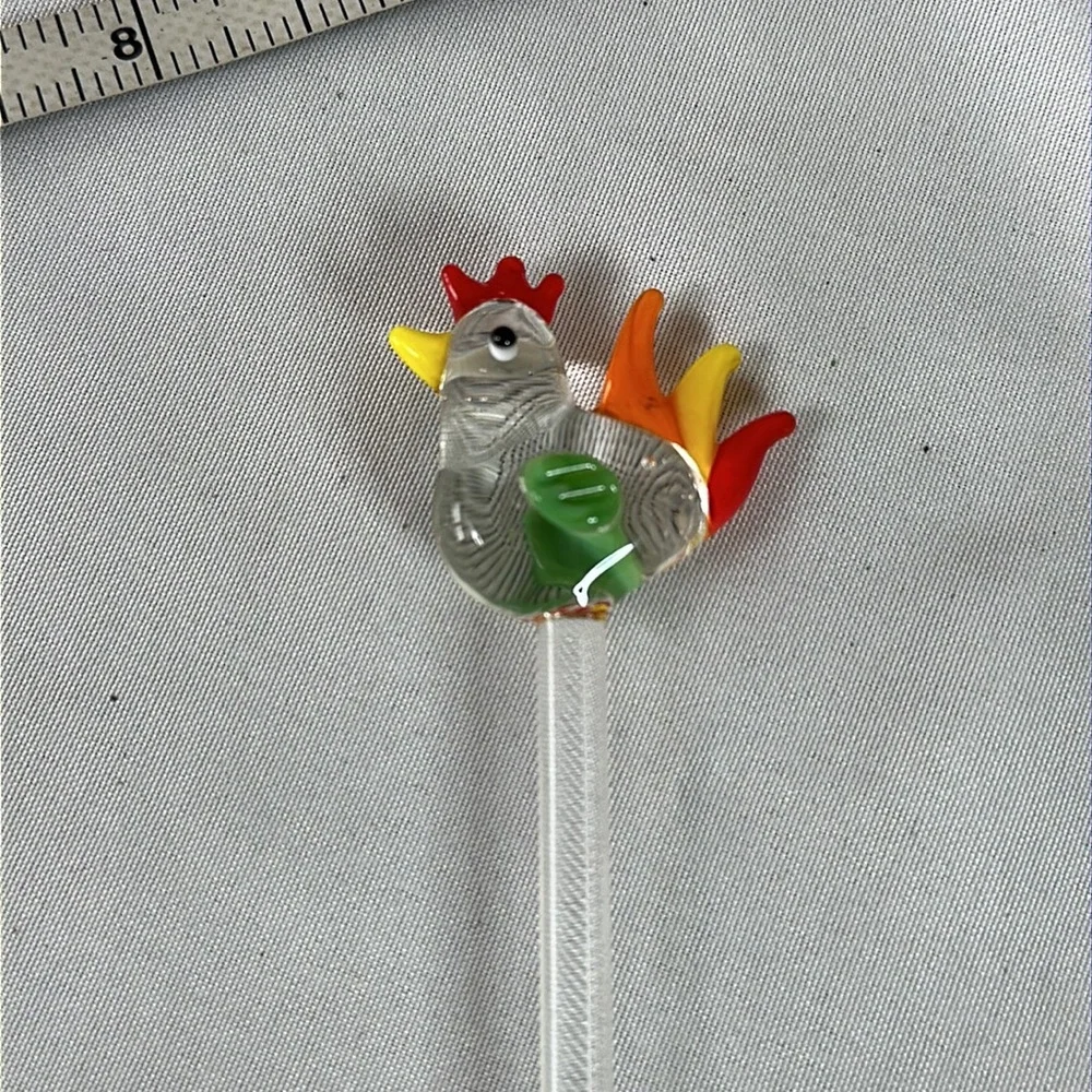 Rooster or hen glass swizzle stick